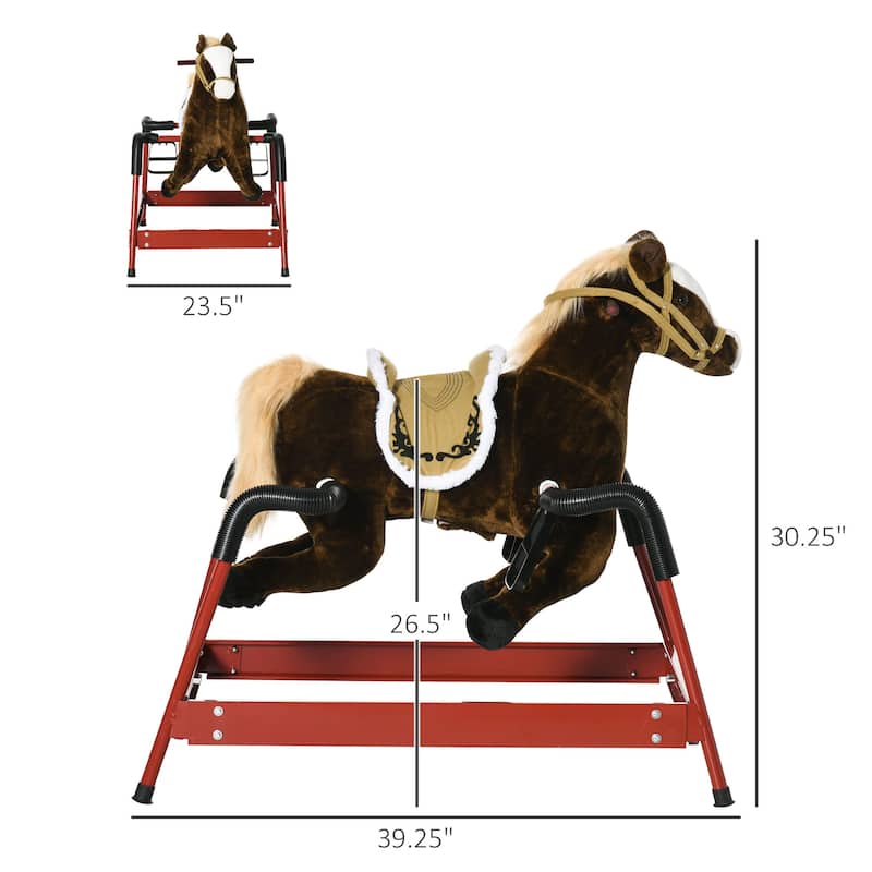 Qaba Kids Spring Rocking Horse, Ride on Horse for Girls and Boys with Animal Sounds, Plush Horse Ride-on with Soft Feel