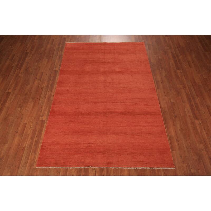 Gabbeh Modern Area Rug Hand-Knotted Orange Wool Carpet - 5'5" x 8'0"