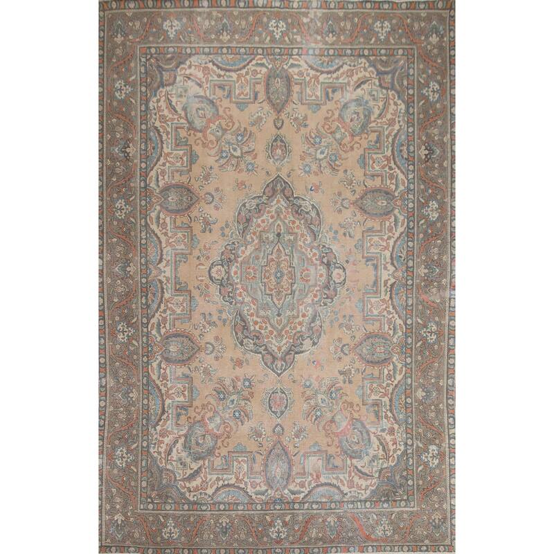 Hand Knotted Oriental 100% Wool Carpet Traditional Medallion Peach Tabriz Area Rug - 12' 8'' X 9' 8''