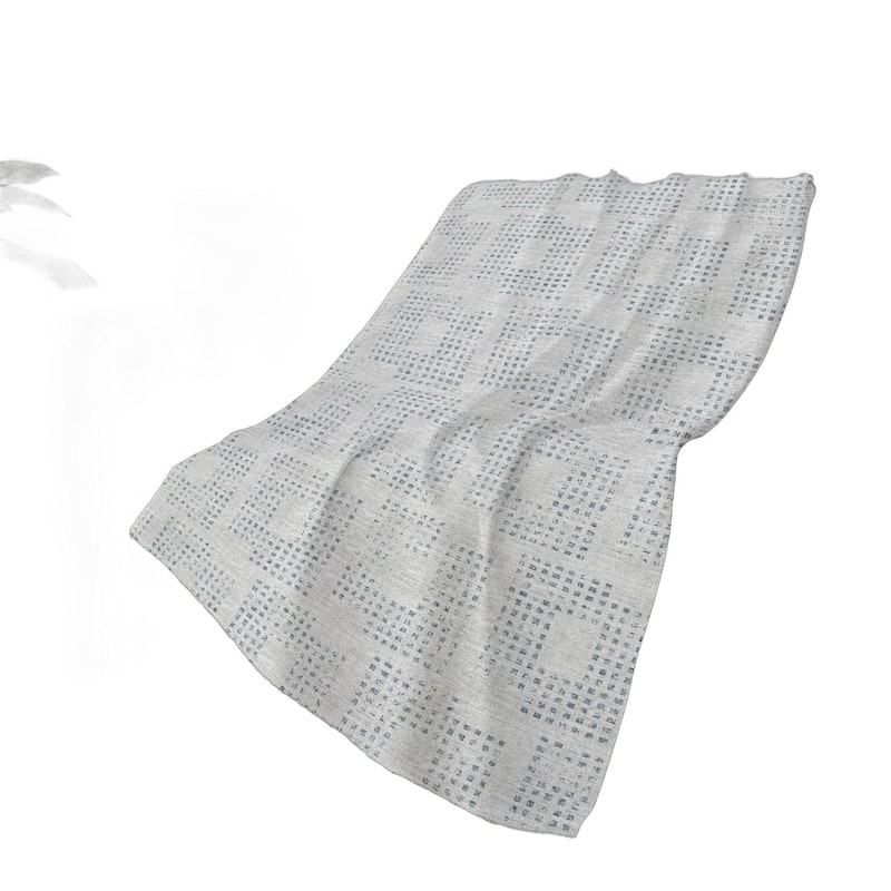 HomeRoots 50" X 70" Silver And Blue Geometric Polyester Woven Plush Throw Blanket
