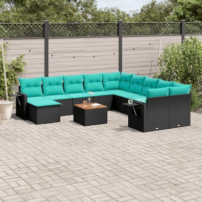 vidaXL Patio Sofa Set with Cushions Outdoor Furniture 12 Piece Poly Rattan - 24.4 x 24.4 x 27.2