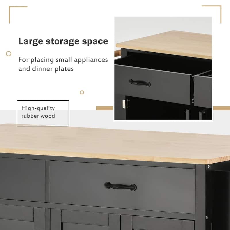 Multifunctional Solid Wood Frame Kitchen Cart with Spice Rack and Adjustable Shelves