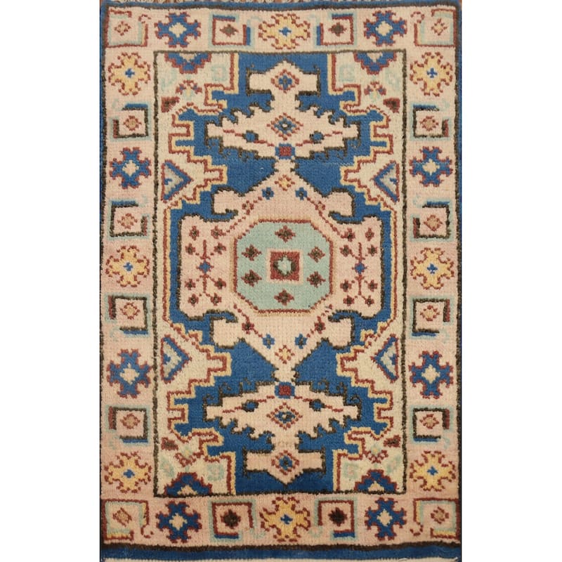 Hand Knotted Oriental 100% Wool Carpet Transitional Geometric Navy Blue & Blues Oushak Area Rug - 3' 0'' X 2' 0''