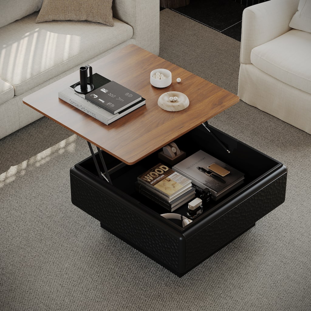 Lift Top Coffee Table Square Center Table with Hidden Storage, Black Brown End Table Sofa Table Cocktail Table