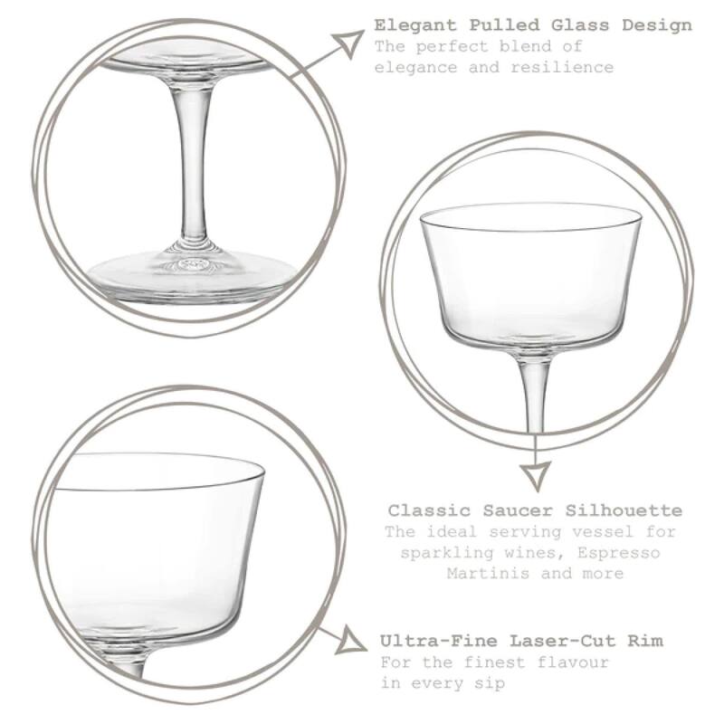 Bormioli Rocco Set of 4 Novecento Stemware Fizz Glasses - 7.5 oz.