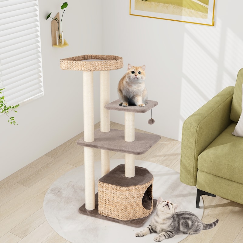 4-Layer Cat Tower with Scratching Posts Condo and Washable Cushions - 23.5" x 19" x 52" - Coffee