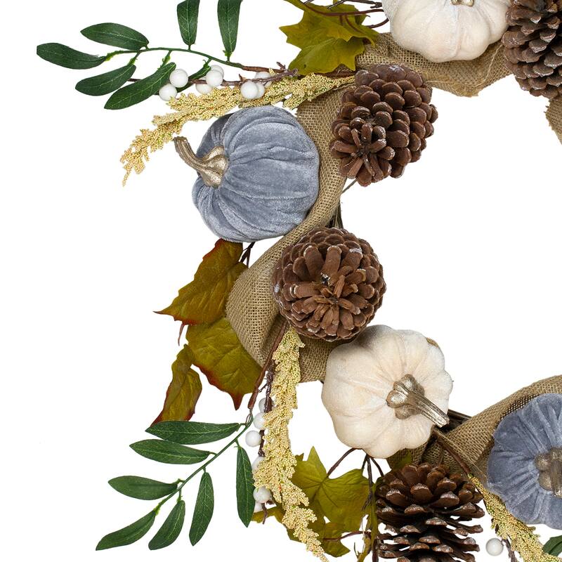 Pumpkins Foliage Grapevine Artificial Thanksgiving Wreath, 24", Unlit