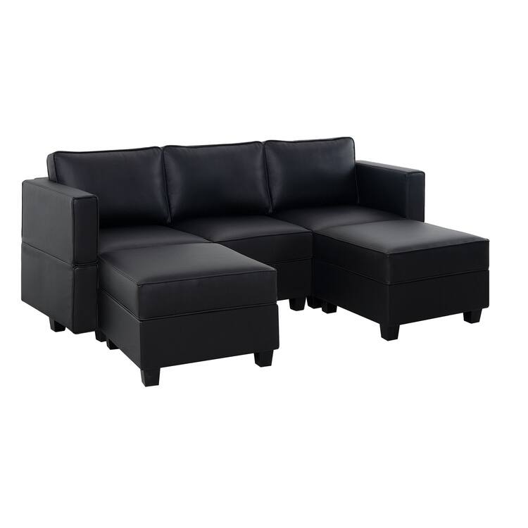 Modular Convertible Sectional Sofa Bed - Reversible Sleeper Couch - Sofa with Double Ottoman,Black