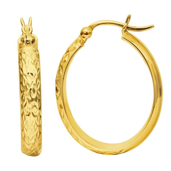 Shop 14K Yellow Gold Diamond-Cut Sparkle Oval Hoop Earrings, Textured Gold Hoop Earrings for ...