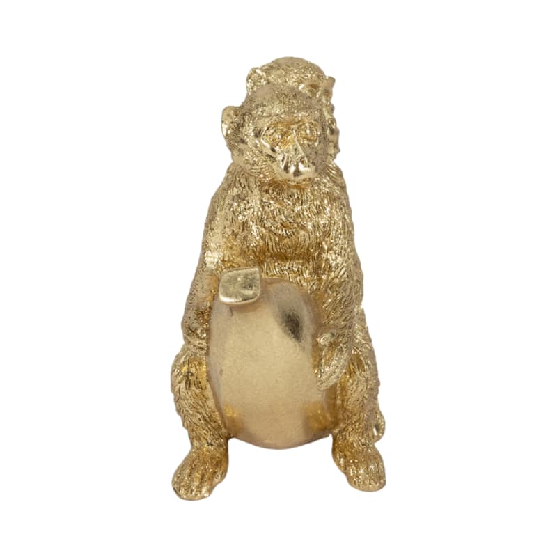 Sagebrook Home Polyresin Golden Three Monkeys on Banana Figurine - 8" x 3" x 5"