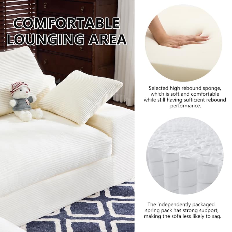 Corduroy Compressed Sofa Couch with 3 Back Cushions and 2 Throw Pillows, Soft Cloud Sofa for Living Room