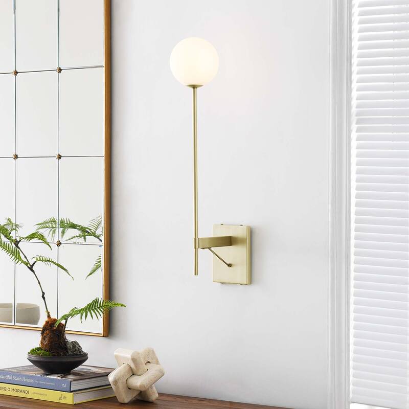 Riva White Globe Wall Sconce - Satin Brass