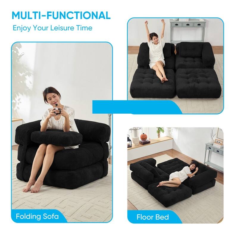 Mixoy Folding Sofa Bed, L-Shaped Convertible Sofa Bed with Armrest Foldable Sleeper Sofa