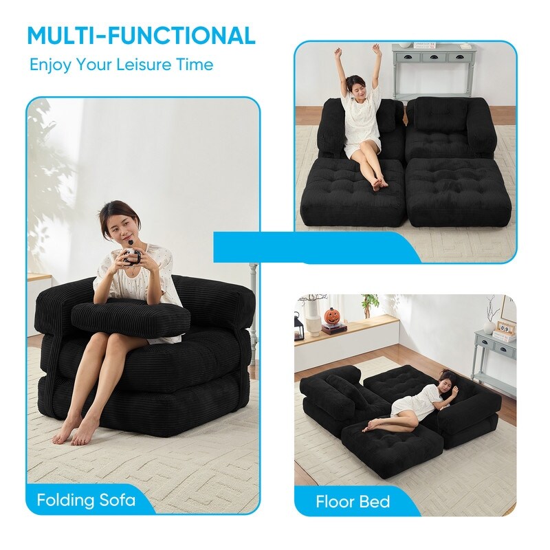 Mixoy Folding Sofa Bed, L-Shaped Convertible Sofa Bed with Armrest