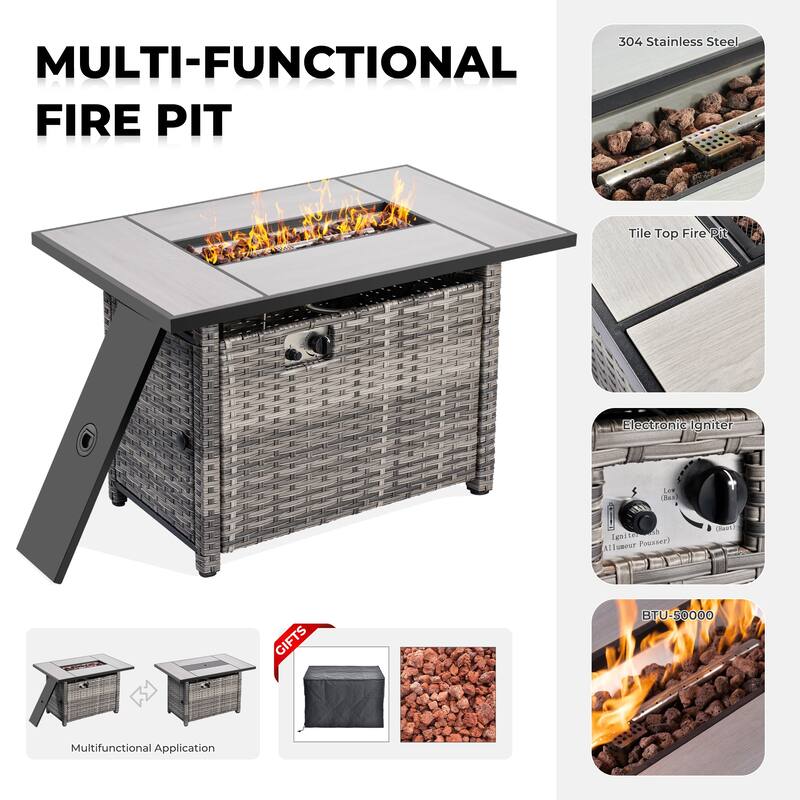 OVIOS 6-piece Patio Furniture Outdoor Wicker Set With Cozy Rectangle Fire Table