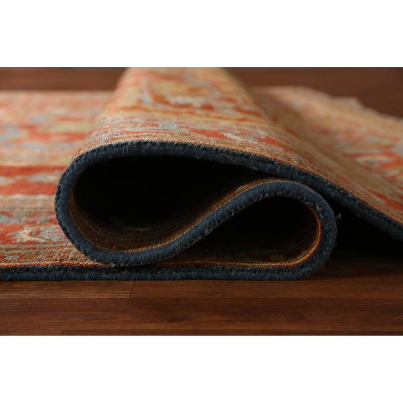 Floral Medallion Heriz Serapi Indian Area Rug Hand-Knotted Wool Carpet - 8'5" x 11'11"