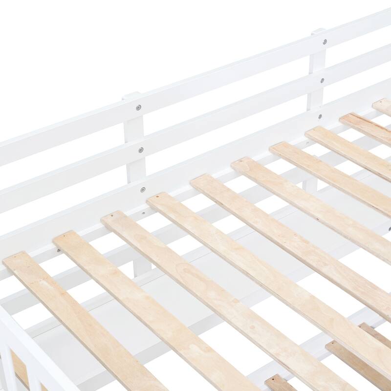 Bunk Bed Solid Wood Castle Slide Bed Frame w/ Stairs, 2 Drawers, Shelves
