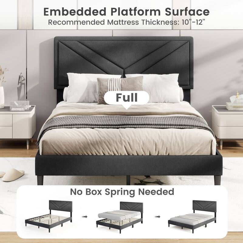 Gymax Twin / Full / Queen Size Bed Frame w/ Tufted Headboard & Wooden