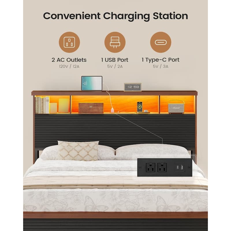 Bed Frames 4 Storage Drawers Storage Headboard Charging Station Metal Slats