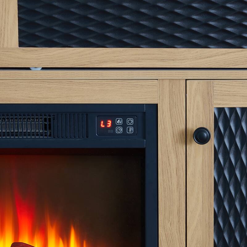 Modern Fireplace TV Stand with Sliding Door, Open and Closed Storage Space, for Living Rooms and Bedrooms, Light Oak