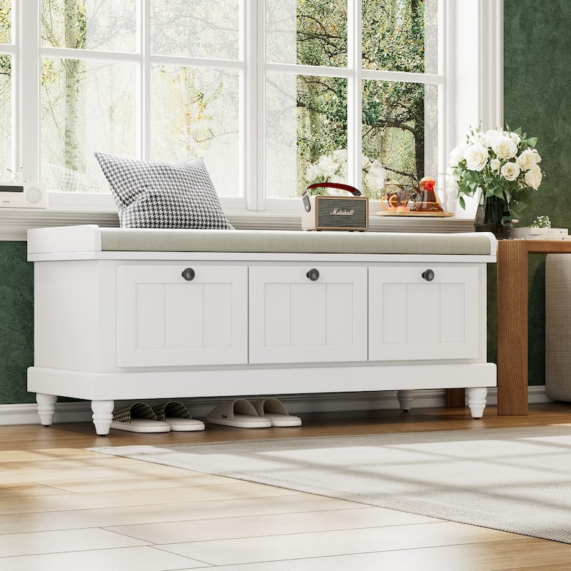 Classic Storage Bench with Cushioned Seat and 3 Drawers