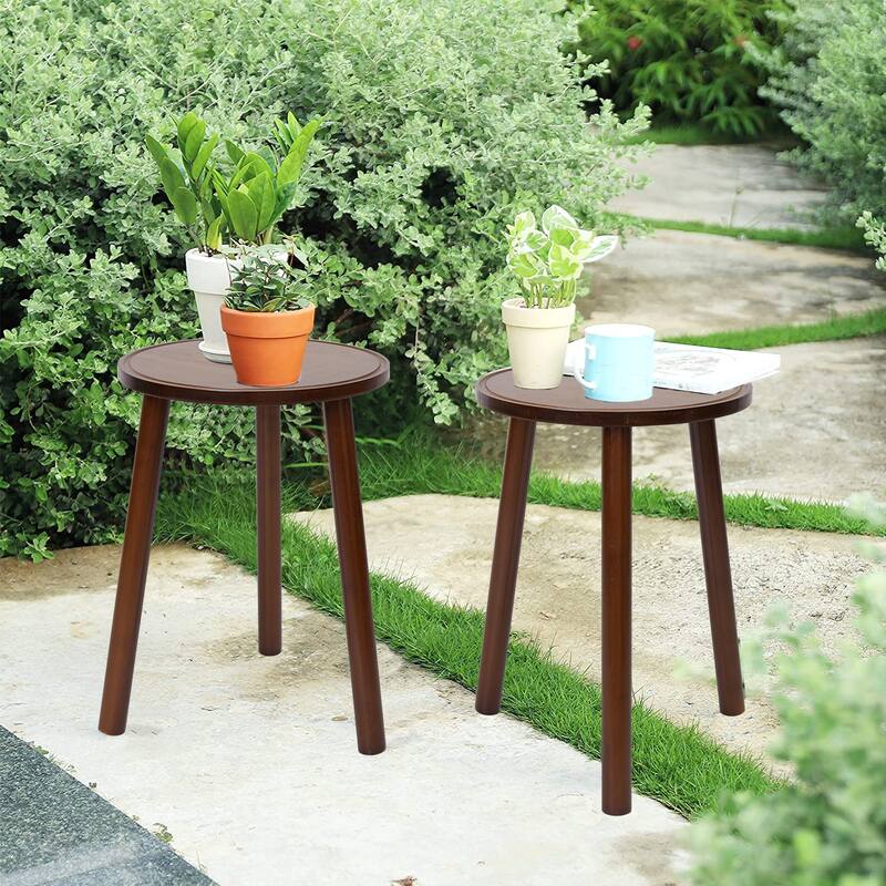 2-Piece Mid Century Tall Plant Stand Round End Table Pots Holder