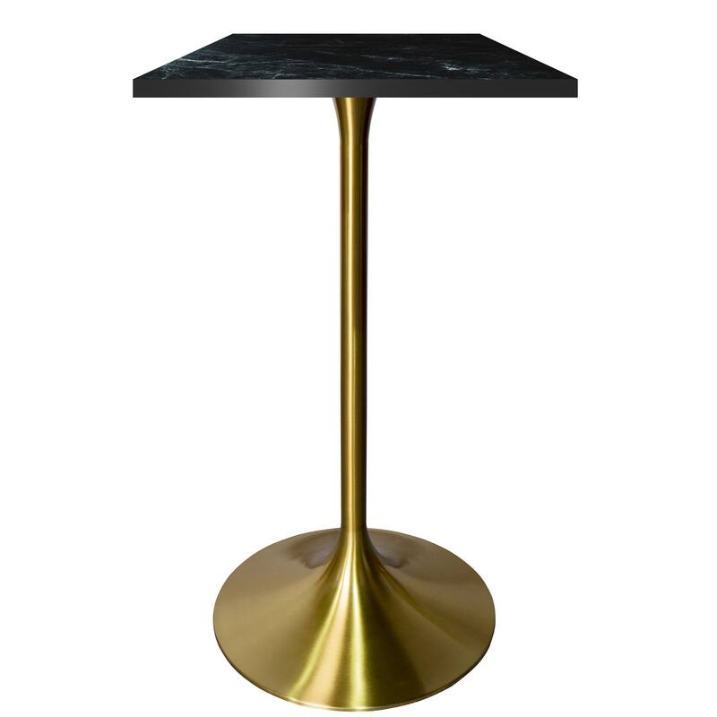 Verve 43 in. Tall Bar Height Dining Table Square MDF Wood Tabletop in Gold Stainless Steel Pedestal Base Accent Bar Table