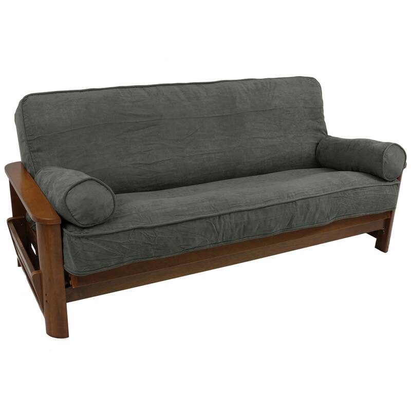 Microsuede Full-Size 8-10 Inch Thick Futon Cover Set with Two Bolster Pillows - Full
