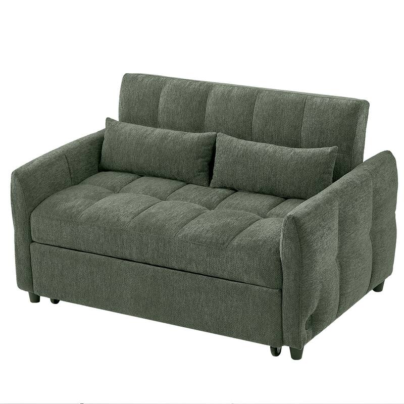 Anmytek Green 52.8 Inch Tufted Loveseat Pull-out Sofa Bed with Adjustable Backrest 3 USB Ports 2 Lumbar Pillows