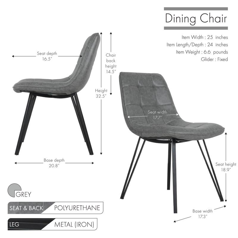 Porthos Home Rai Armless Dining Chairs Set Of 2, PU Leather Upholstery