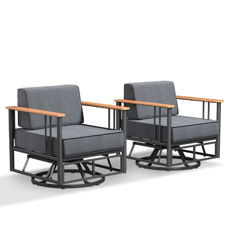 Pocassy Outdoor 2PCS Swivel Chairs with 6 Inch Dark Black Cushion