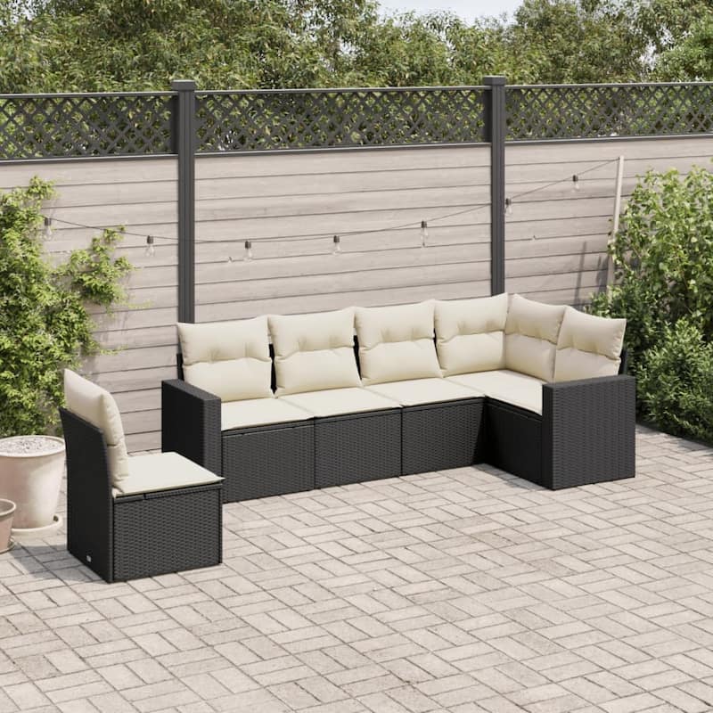 vidaXL Garden Sofa Set with Cushions Outdoor Sofa Set Poly Rattan - 24.4 x 25.8 x 27.2 in (W x L x H) - Black and Cream