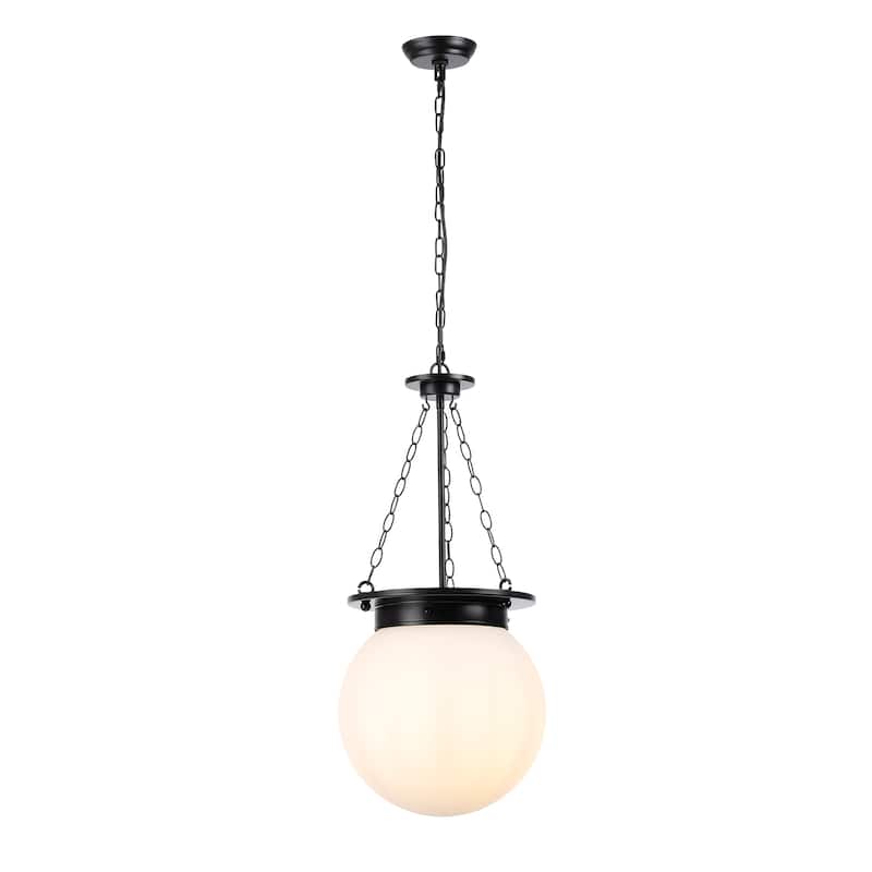 1-Light Novelty Chain Design Black Pendant Lamp with Opal Glass Shade