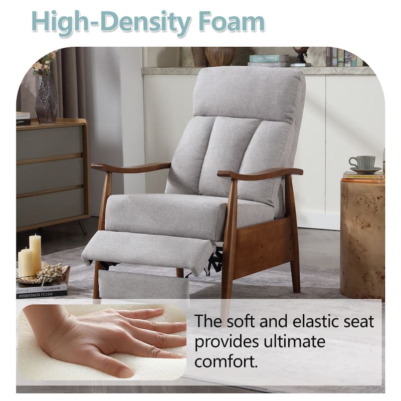 HOMEFUN Linen/Leather/Microsuede Upholstered Wood Frame Adjustable Recliner Lounge Armchair