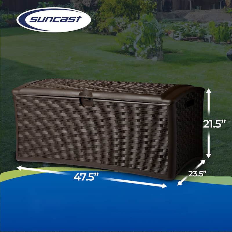Suncast 72 Gallon Capacity Resin Wicker Outdoor Patio Storage Deck Box, Brown - 30.8