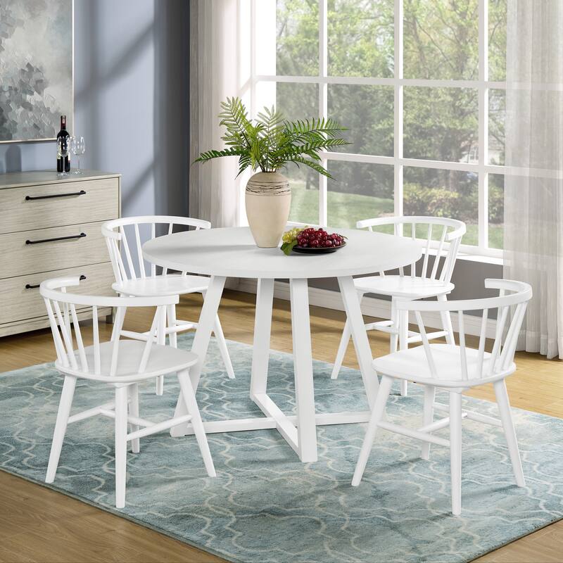 Solid Wood Dining Table Set Afternoon Tea Dining Table Set Modern Multifunctional Dining Table Set with 4 Windsor Chairs