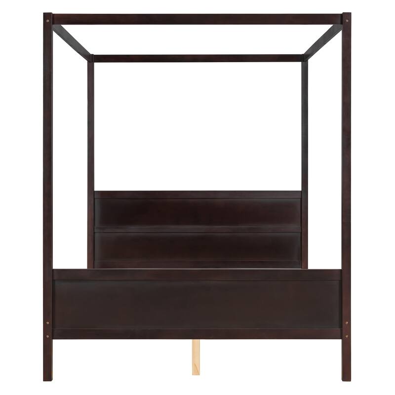 Queen Size Canopy Platform Bed with Headboard, Footboard, and Slat Support in Espresso