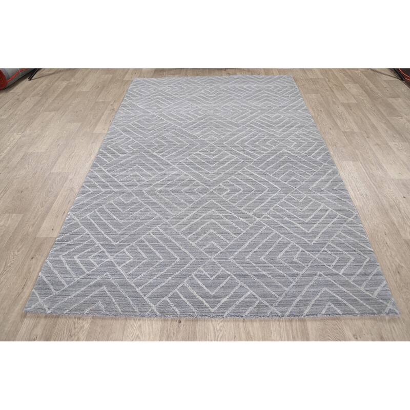 Grey Geometric Modern Moroccan Oriental Area Rug Wool Hand-knotted - 5'1" x 7'10"