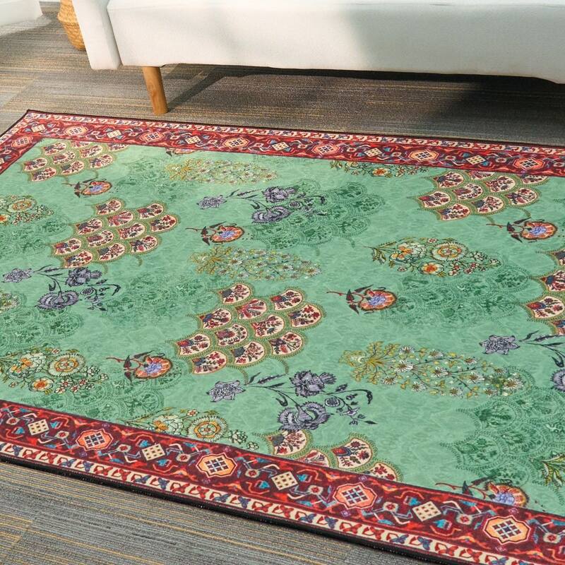 Rustic Chic Abstract Indoor Rug Anti-slip & Washable Green - 2' x 3' - Green/Teal