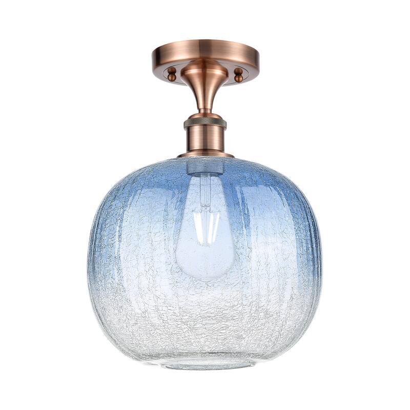 Innovations Lighting Endless Possibilities Ballston - Brookhaven Sphere - 1 Light 11" Semi-Flush Mount - Antique Copper/Sapphire Blue