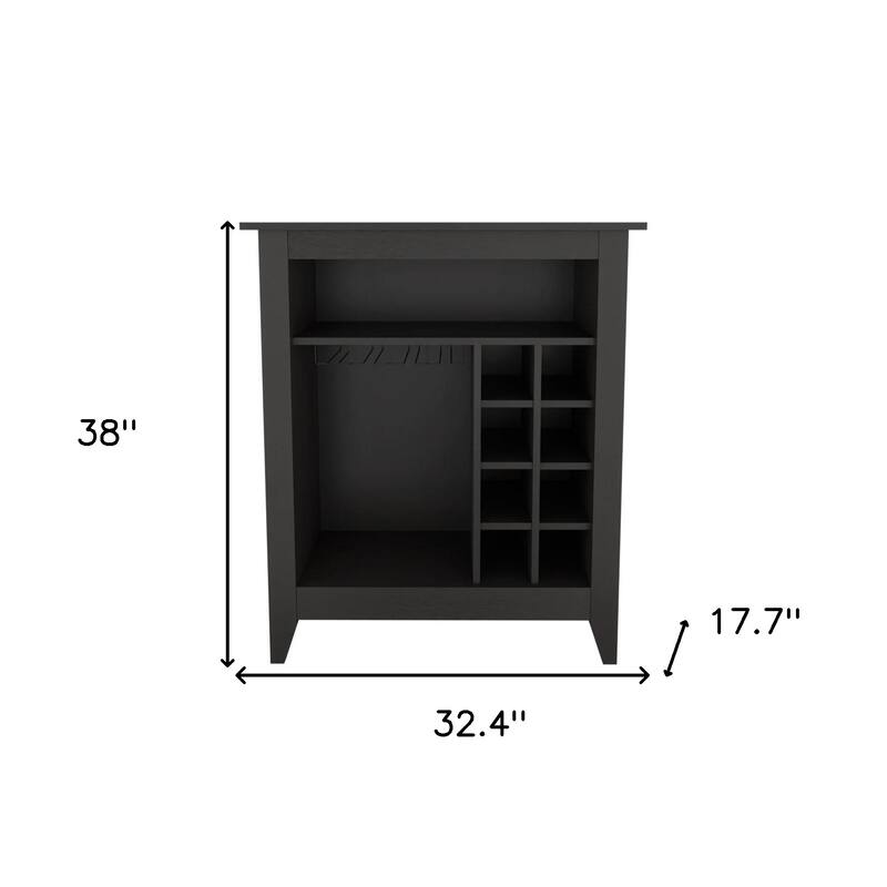 HomeRoots Black Bar Cart With Wine Storage - 32.40 in. x 38.00 in. x 17.70 in.