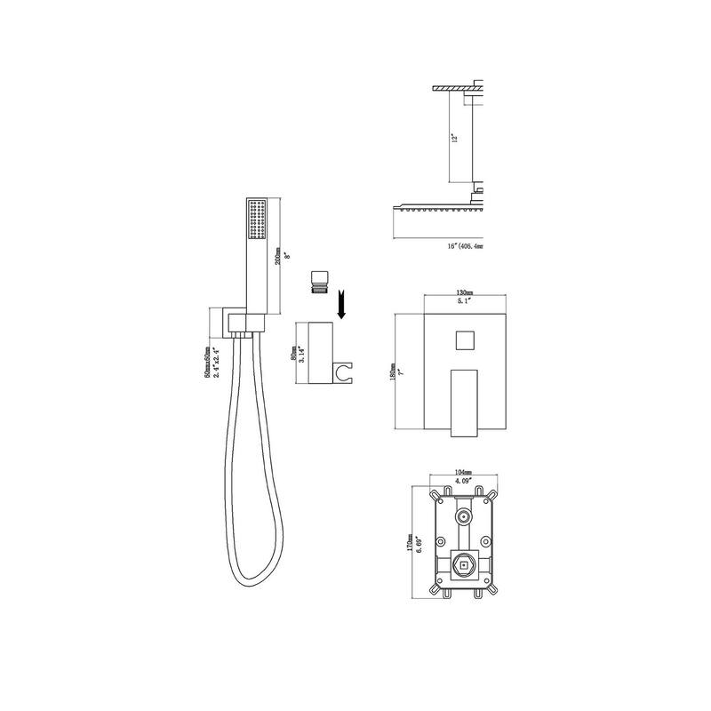 Topcraft 16-inch Ceiling Mount Square Shower System with Rough-in Valve - 16*16