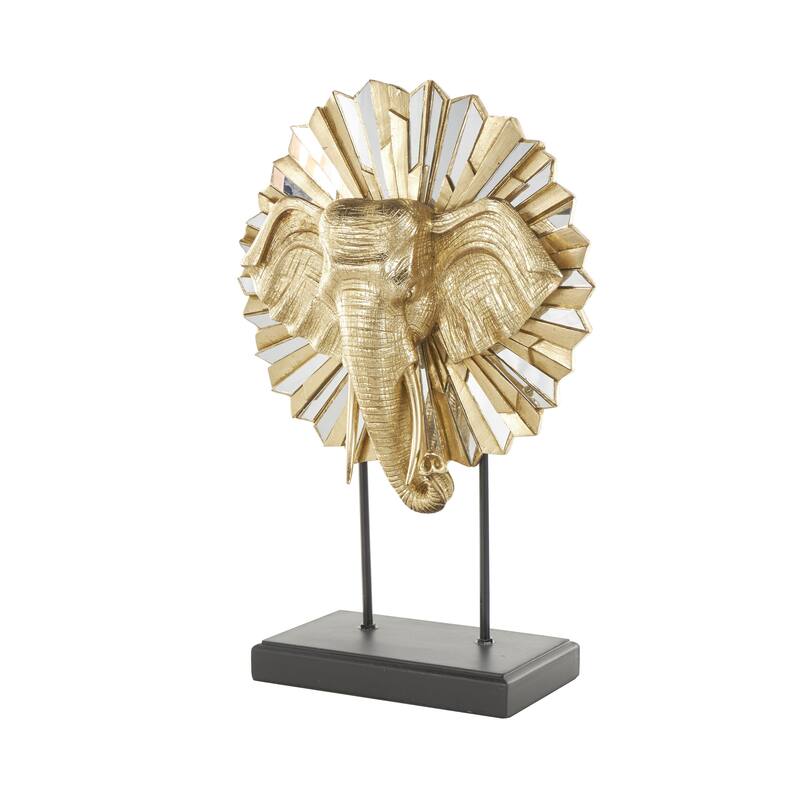 Resin Elephant Decorative Sculpture with Mirrored Sunburst Accent and Black Stand - Gold - Roche River Decor