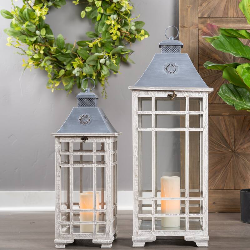 HomeRoots Set Of Two Gray Flameless Lantern Candle Holders - 17