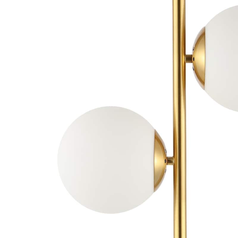 Dino 28" 2-Light Coastal Vintage Iron LED Table Lamp, Brass Gold/White by JONATHAN Y