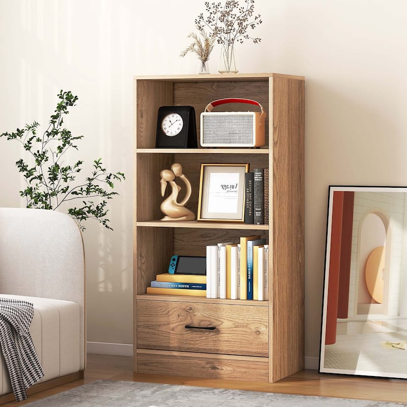 4-Tier Bookcase 48''Bookshelf Storage Organizer Grey/White/Natural