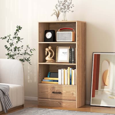 4-Tier Bookcase 48''Bookshelf Storage Organizer Grey/White/Natural