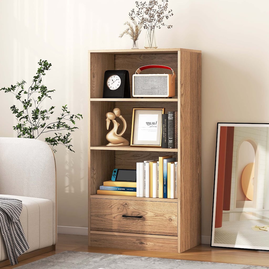 4-Tier Bookcase 48''Bookshelf Storage Organizer Grey/White/Natural
