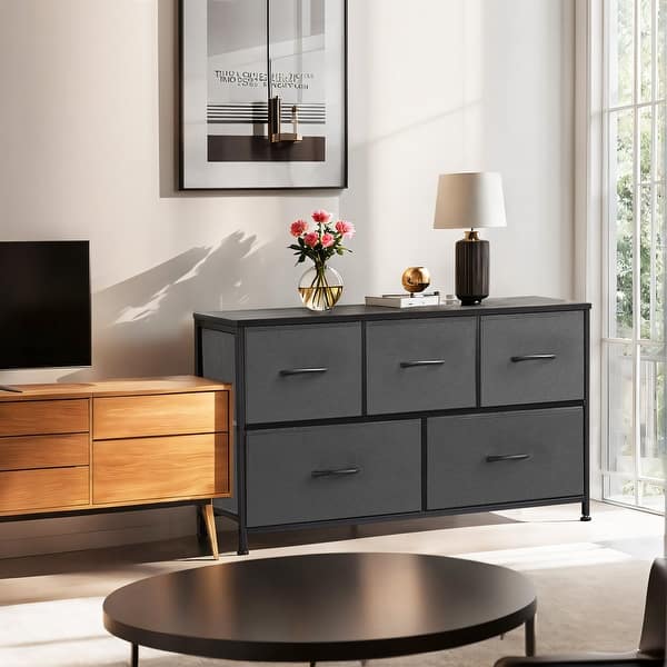 Segawe 5-Drawer Dresser For Bedroom Or Living Room – Space-Saving Black MDF/Chipboard Chest