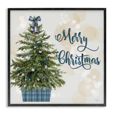 Stupell Christmas Tree in Plaid Stand Framed Giclee Art Design By Mollie B.